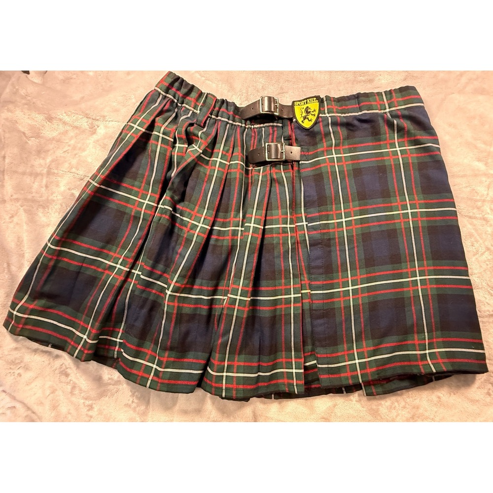 Sport Kilt Mens XXL Green Plaid Highland Games‎ Kilt with Leather Buckles